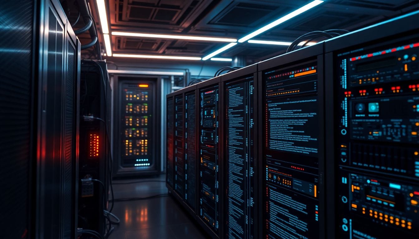 A imagem mostra servidores de alta performance utilizados pela nova linha de modelos da DeepSeek, destacando sua competitividade com as soluções de tecnologia do Vale do Silício a um custo reduzido.