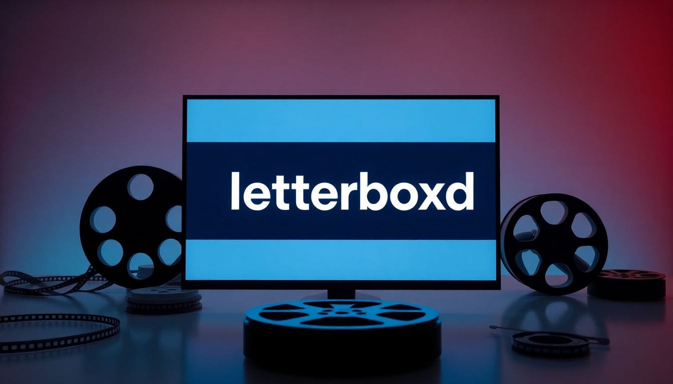 Análise do logotipo da Letterboxd em um ambiente digital, representando a plataforma de críticas e análises de filmes que está em negociações para venda, levantando preocupações sobre seu futuro.