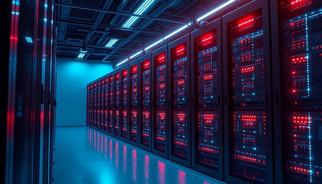Imagem que ilustra a infraestrutura de servidores da Oracle, representando o grande investimento da empresa em IA e sua aposta em OpenAI, destacando a movimentação no mercado tecnológico.