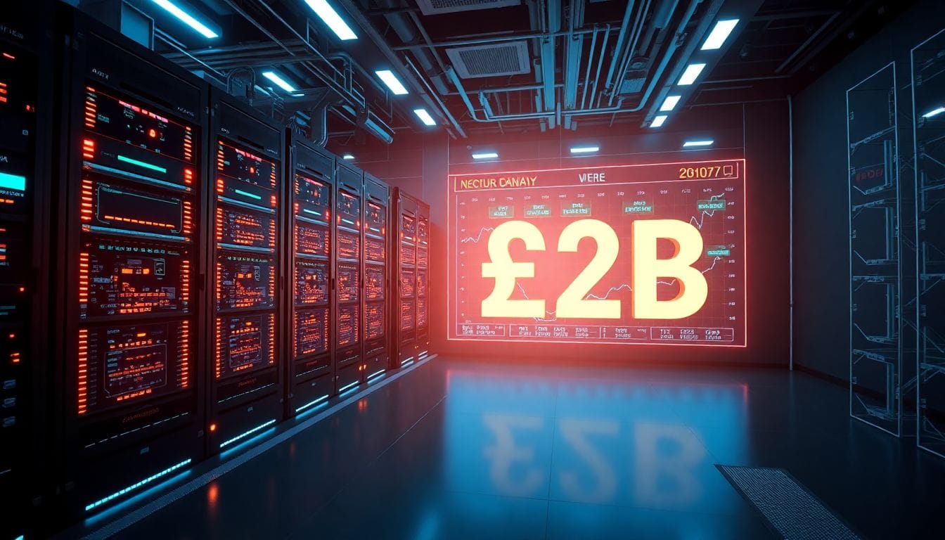 Imagem de uma sala de servidores futurista que representa a tecnologia avançada utilizada pela Parallel Web Systems, uma startup que atingiu uma avaliação de 2 bilhões de dólares em apenas cinco meses após sua última grande captação de recursos.