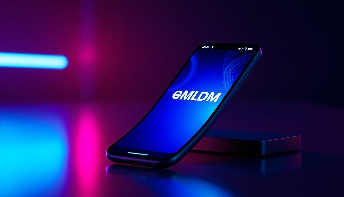 A imagem retrata um smartphone exibindo o aplicativo PocketMDM, que traz o Apple Business Manager para as mãos dos usuários, simbolizando a inovação na gestão de dispositivos Apple no ambiente profissional.