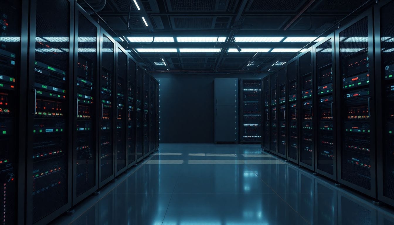 Imagem de um moderno servidor em um ambiente high-tech, representando a mudança de preço na utilização de ferramentas de IA da Anthropic, como o Claude, em decorrência do aumento da demanda e reclamações sobre a performance do modelo.