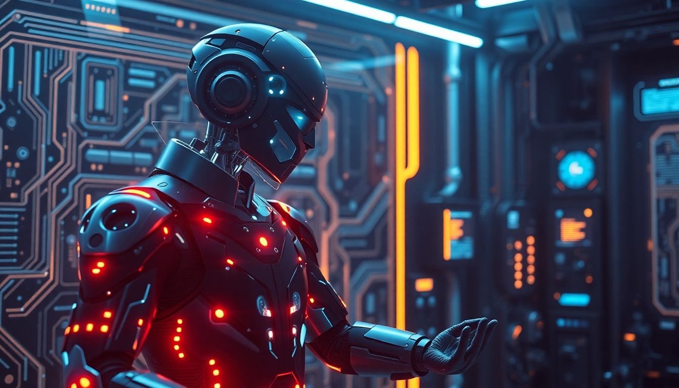 Imagem de um agente de AI futurista operando em um ambiente digital complexo, destacando as atualizações do SDK da OpenAI que visam ajudar as empresas a construir agentes mais seguros e capazes.