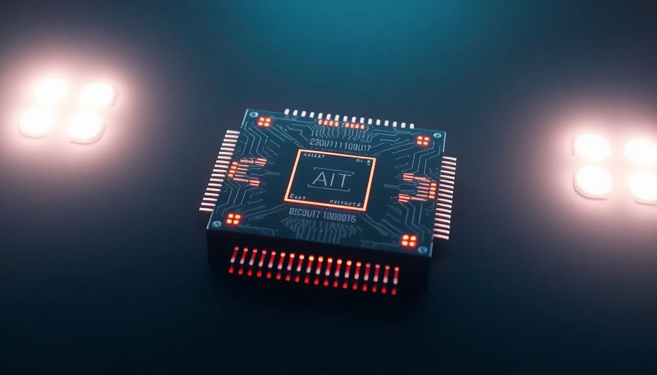 Imagem de um chip de IA futurista, representando a crescente adoção da tecnologia AI, como discutido na notícia sobre a armadilha de 'AI é inevitável'.