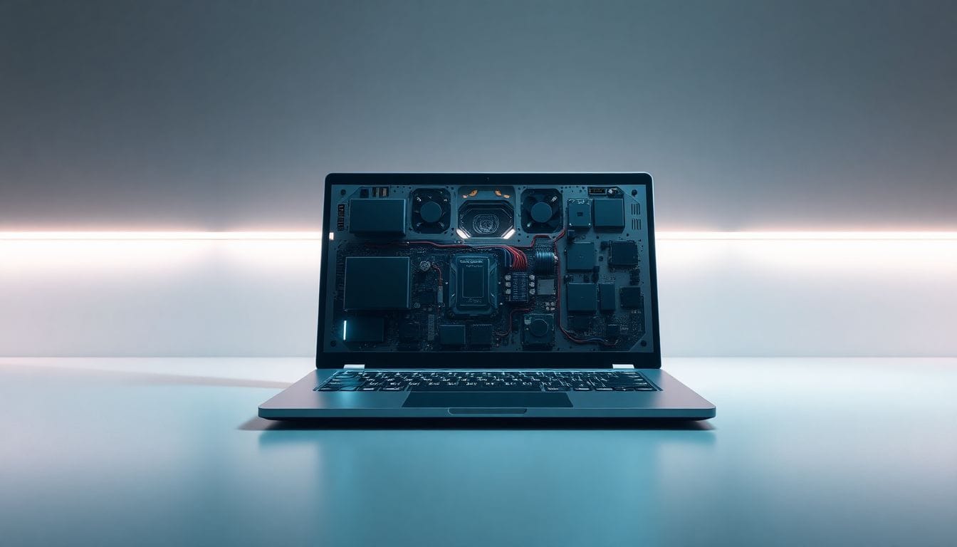 Imagem do novo Framework Laptop 13 Pro, projetado para máxima reparabilidade e usabilidade, destacando suas peças modulares e design inovador.