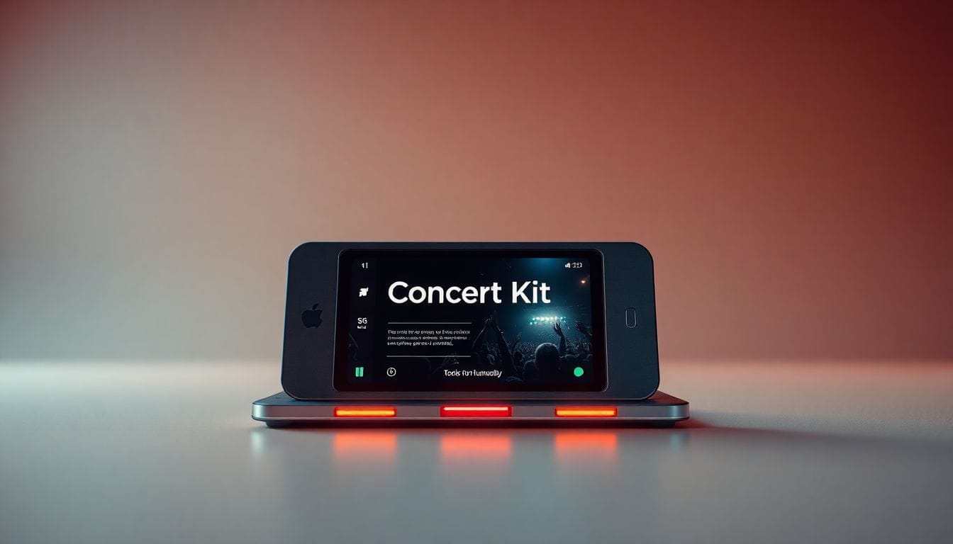 imagem de um sistema moderno de venda de ingressos, representando a tecnologia 'Concert Kit' da empresa Tools for Humanity, que gerou confusão ao promover uma parceria fictícia com Bruno Mars.