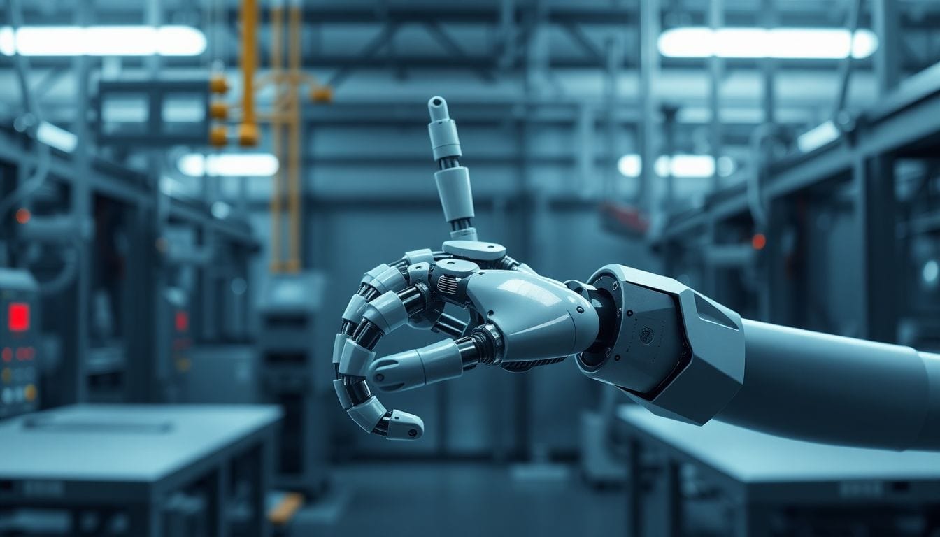 Mão robótica sofisticada da startup chinesa que investe 6 bilhões de dólares em tecnologia para automação, destacando sua importância na criação de robôs para substituir o trabalho humano.
