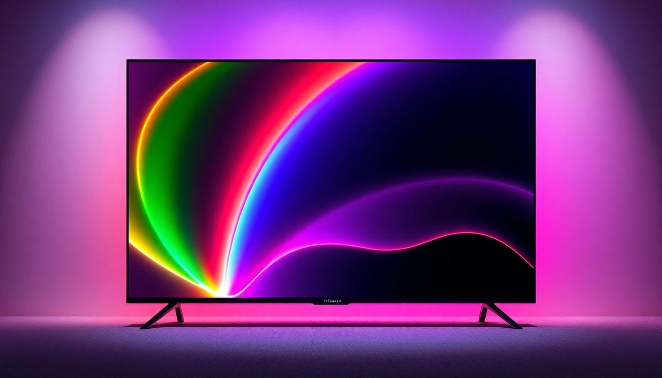 Imagem do TV RGB LED Hisense UR9, que teve seu preço reduzido em mais de 40% no dia de lançamento, tornando-se uma opção mais atraente em comparação com modelos líderes de mercado.