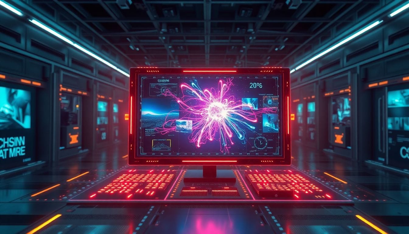 Modelo de IA de imagem em ação, enfatizando como os modelos de IA de imagem estão impulsionando o crescimento de aplicativos, superando as atualizações de chatbots, com uma interface digital vibrante e tecnologia sofisticada.
