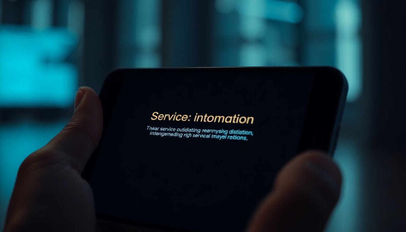 Imagem de um smartphone exibindo uma mensagem de alerta sobre a interrupção de serviços, ligada às recentes controvérsias da Vivo, que pediu desculpas e prometeu uma apuração rigorosa sobre o golpe do técnico.