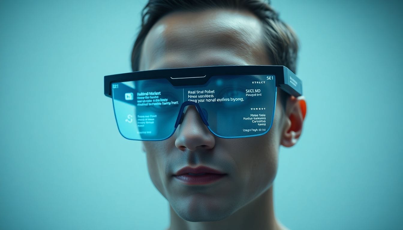 Imagem de óculos inteligentes com legendas ao vivo, destacando a inovação em tecnologia de acessibilidade em 2026.