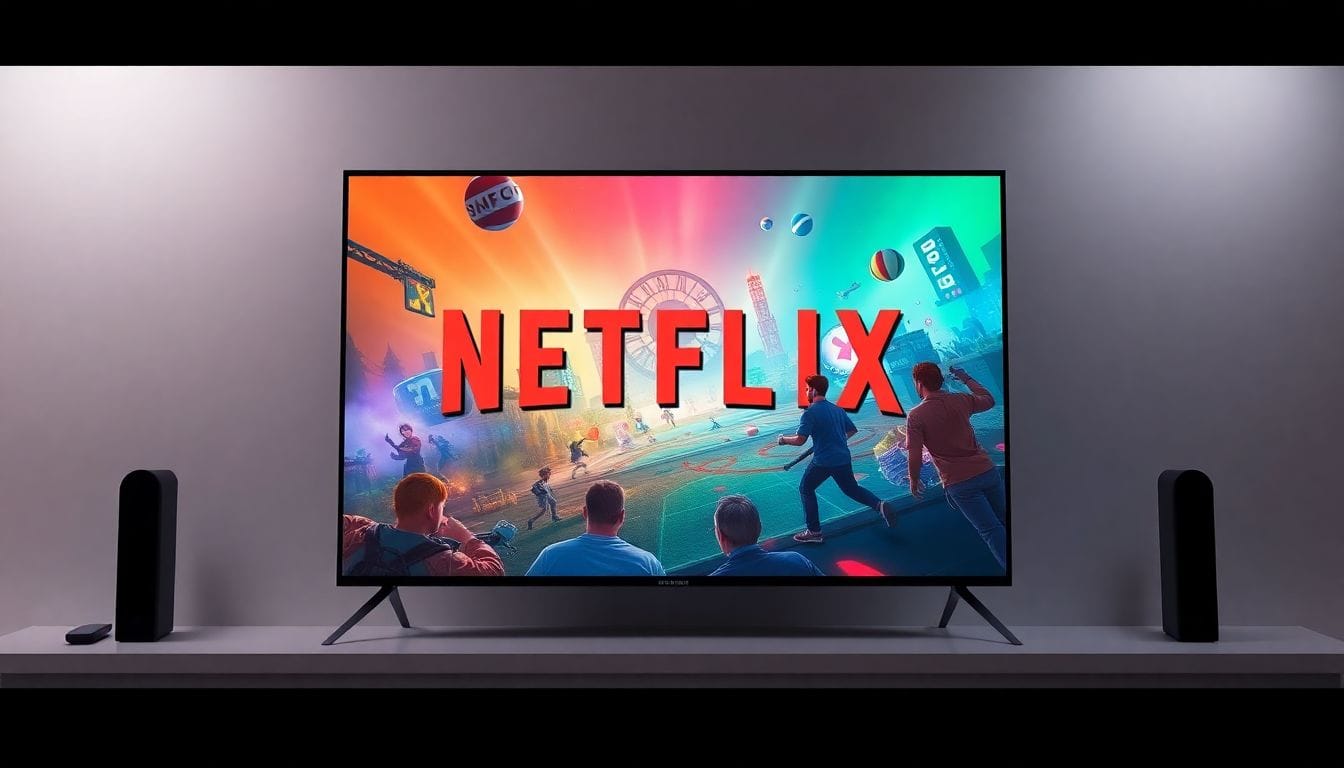 Imagem que ilustra um jogo interativo na tela da TV, representando como a Netflix pode ter finalmente descoberto a forma certa de desenvolver jogos, com foco em experiências divertidas e acessíveis para os usuários.