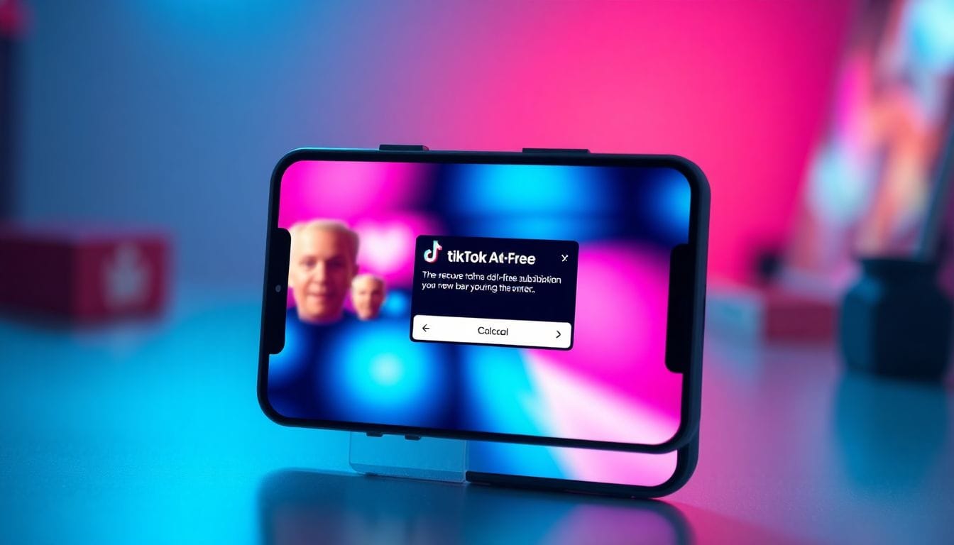 Imagem mostrando um smartphone com a interface do TikTok destacando a nova opção de assinatura sem anúncios, evidenciando a experiência do usuário no aplicativo e a mudança na forma como os dados são usados para publicidade.