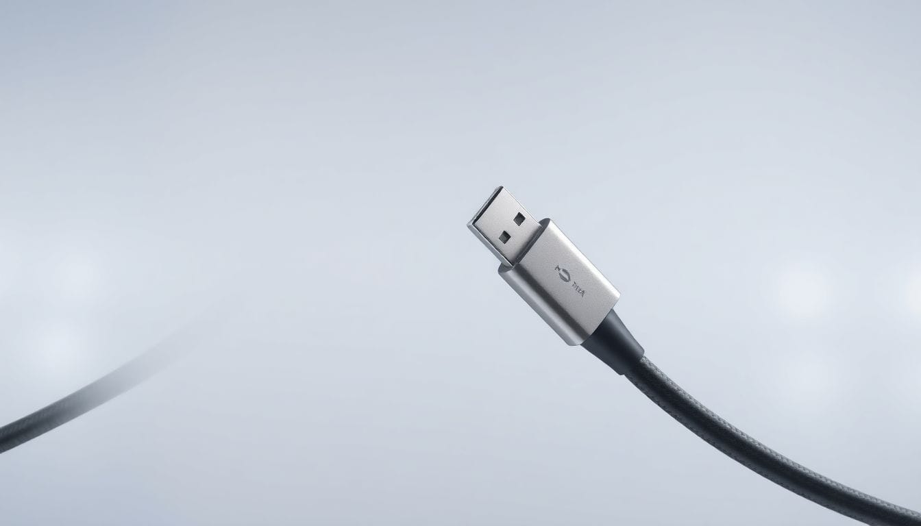 Cabo 2 em 1 USB-C da Anker em destaque, ideal para carregar vários dispositivos simultaneamente de forma eficiente. Este cabo mostra a versatilidade e a praticidade de se utilizar um único cabo para múltiplas recargas.