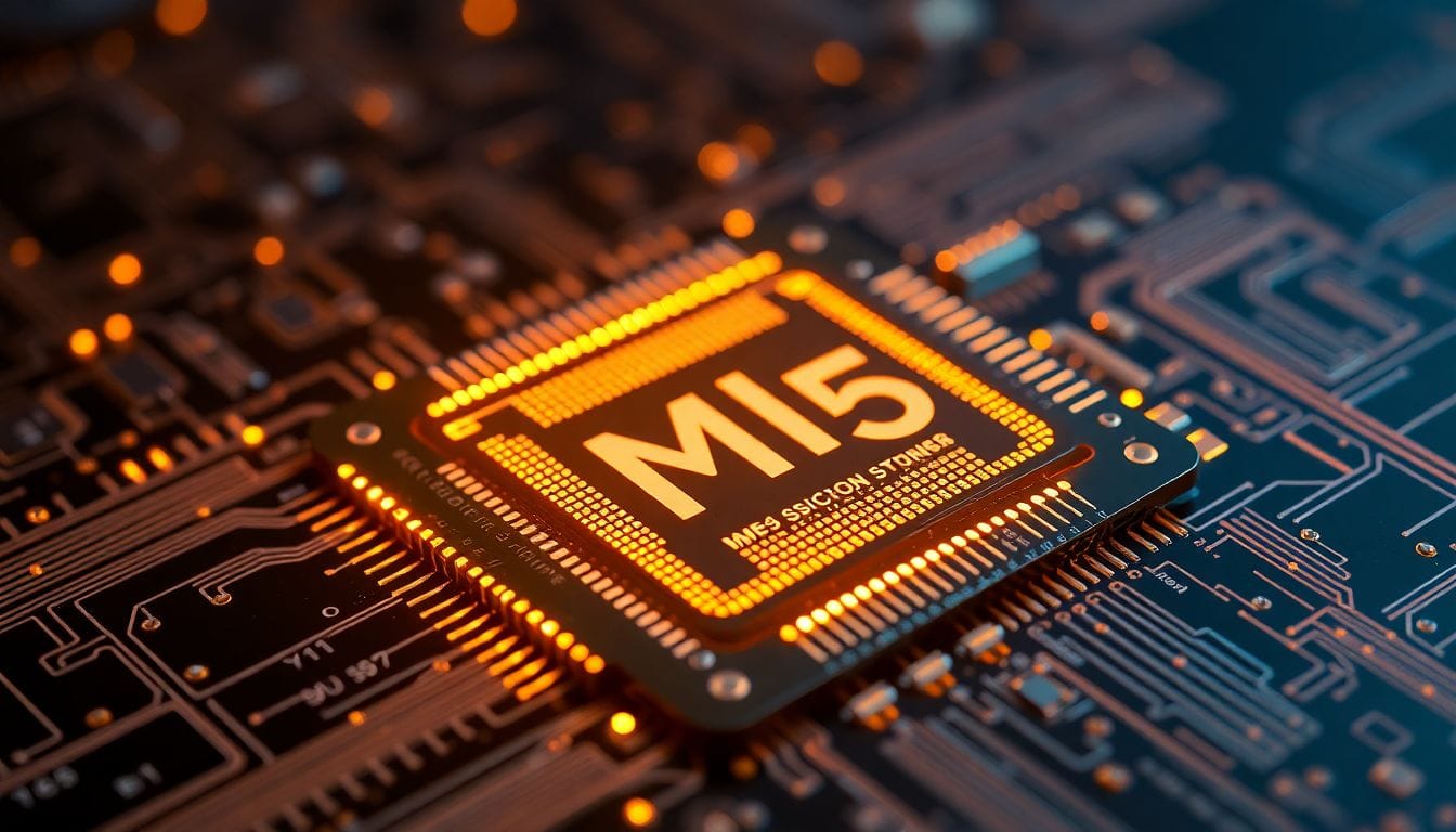 Imagem do chip M5 da Apple, destaque na construção do exploit macOS em 5 dias utilizando o modelo Anthropic Mythos, exemplificando a inovação em segurança digital.