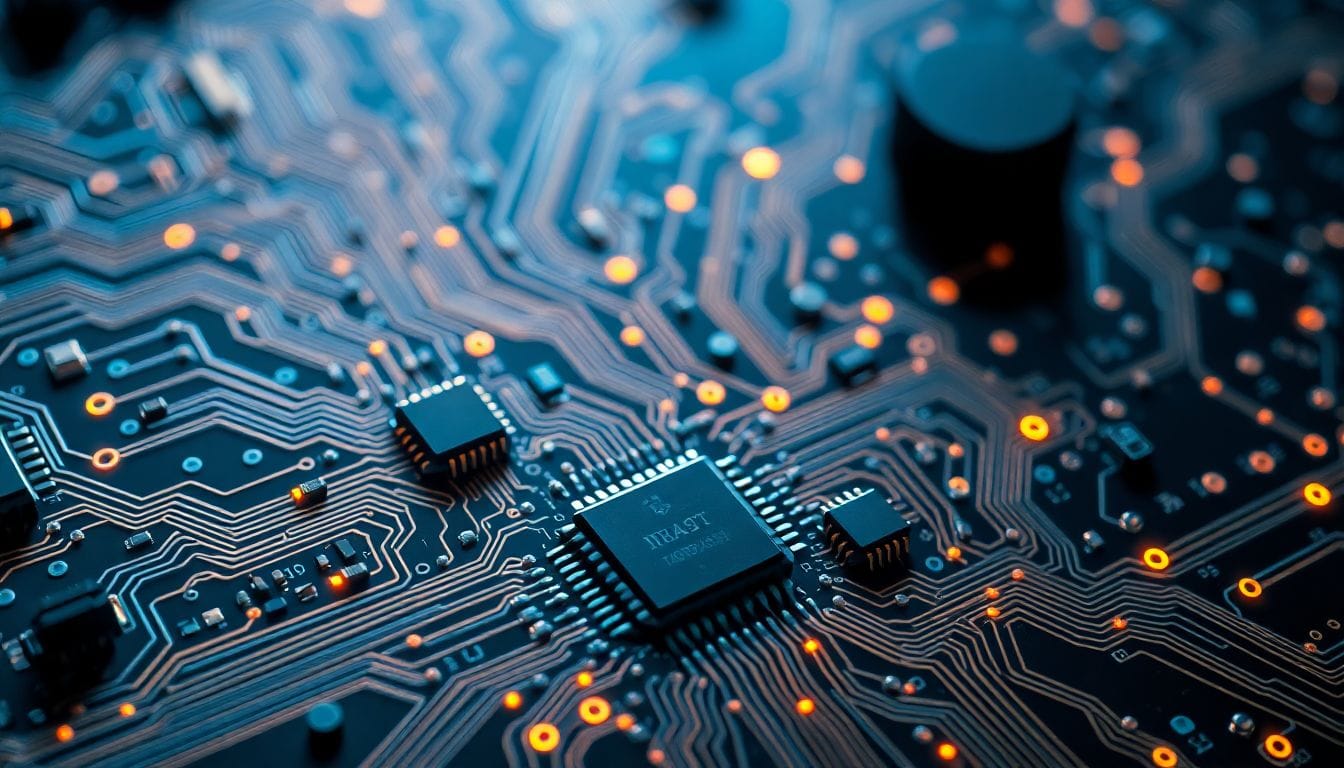 Imagem de um circuito digital representando a inteligência artificial, destacando a complexidade e a questão de confiança que permeia o julgamento entre Elon Musk e a OpenAI.