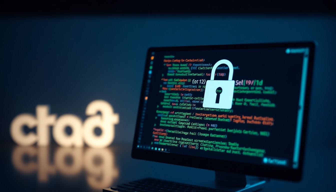 A imagem retrata a tela de um computador com códigos de segurança, refletindo os desafios de segurança enfrentados pelo site da marca de roupas de Kash Patel, que foi fechado após relatórios de hackeamento.