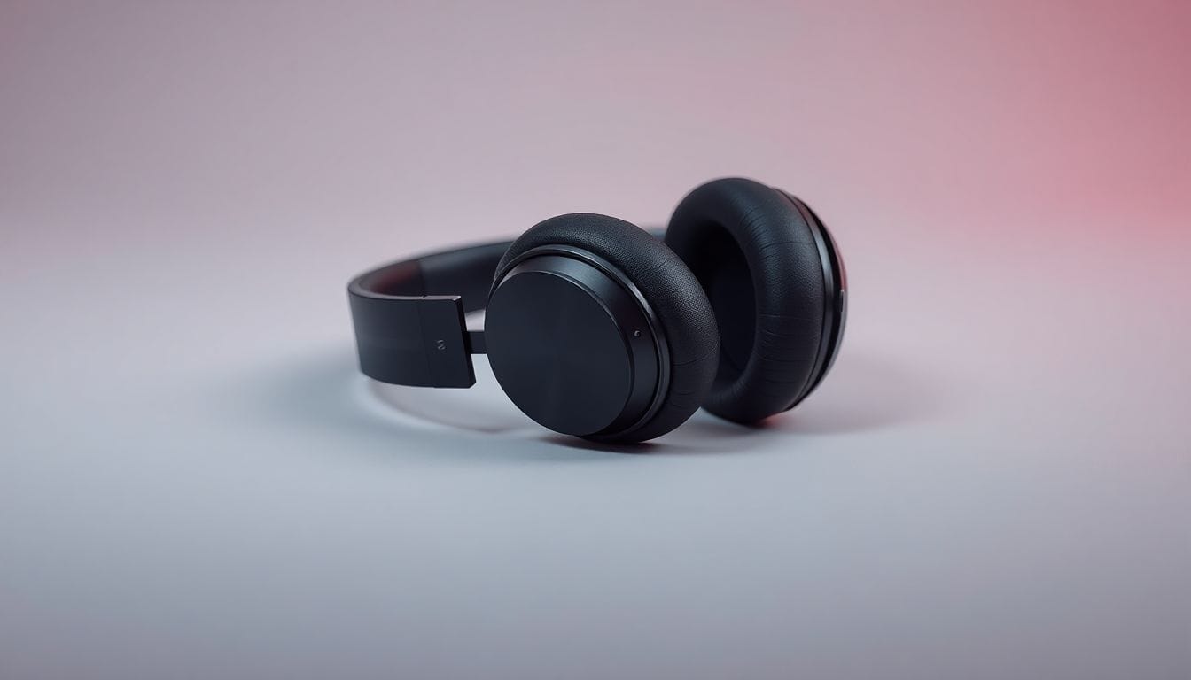 Um par de fones de ouvido Sony WH-1000XM5, destacados em uma iluminação cinematográfica, que exemplifica as melhores ofertas tecnológicas do Memorial Day. Estes fones são conhecidos por seu design elegante e tecnologia de cancelamento de ruído avançada.
