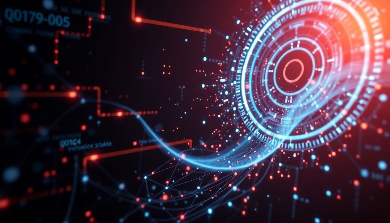 Imagem abstrata ilustrando algoritmos de busca na internet, com foco na dificuldade do Google em definir palavras como 'desconsiderar', 'parar' e 'ignorar', destacando a transição para uma experiência de busca mais baseada em IA.