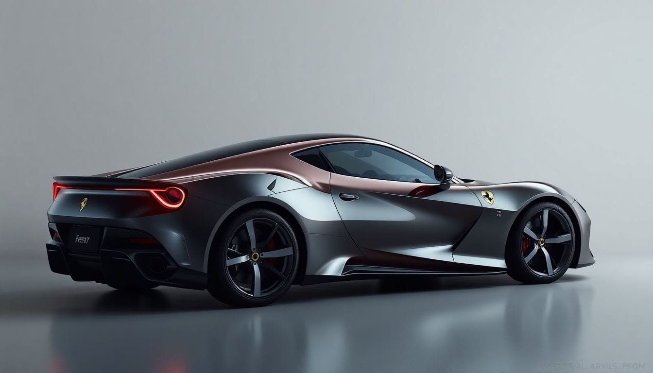 A stunning view of the Electric Ferrari Luce, um automóvel elétrico que redefine o design e a performance, unindo potência e tecnologia avançada em um novo patamar.