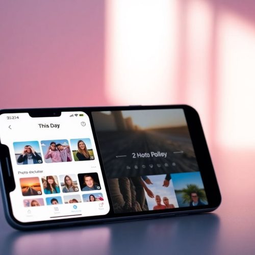 Imagem de um dispositivo móvel mostrando a interface do aplicativo 'This Day', que facilita a limpeza de fotos antigas, transformando isso em um hábito diário eficiente.
