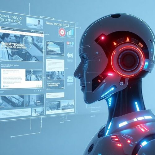 Uma representação do Noscroll, um bot de IA que realiza o doomscrolling para você, conectando-se a diversas fontes de notícias e mídias sociais para oferecer resumos personalizados.