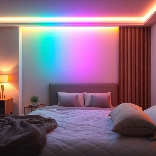 Imagem do Govee smart lamp iluminando um quarto moderno, ilustrando como essa lâmpada inteligente pode transformar o ambiente e melhorar a qualidade de vida.
