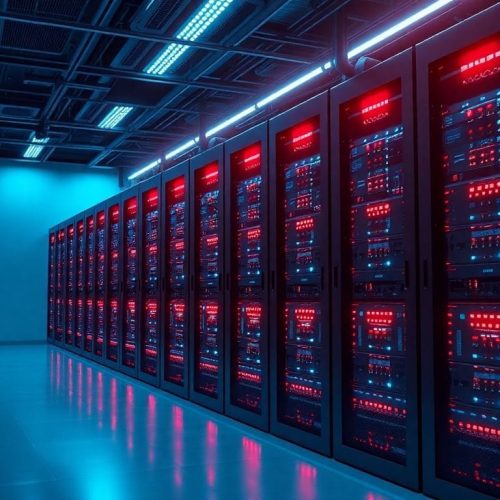 Imagem que ilustra a infraestrutura de servidores da Oracle, representando o grande investimento da empresa em IA e sua aposta em OpenAI, destacando a movimentação no mercado tecnológico.