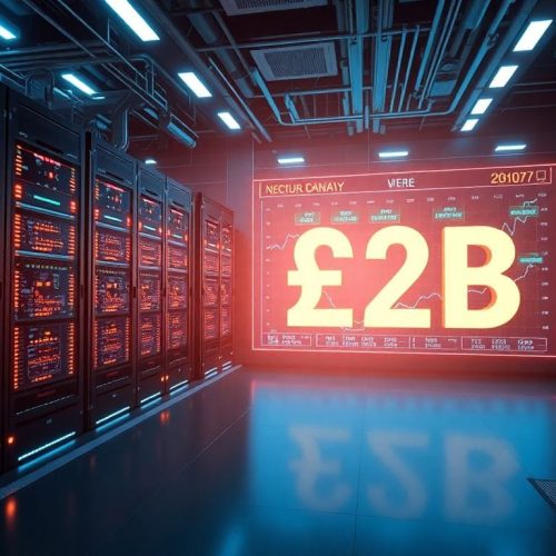 Imagem de uma sala de servidores futurista que representa a tecnologia avançada utilizada pela Parallel Web Systems, uma startup que atingiu uma avaliação de 2 bilhões de dólares em apenas cinco meses após sua última grande captação de recursos.