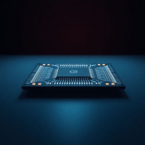 Imagem de um chip moderno que reflete a recuperação das ações da Intel, que subiram 13% após o relatório sobre a fabricação de chips da Apple. Essa tecnologia representa a nova era de parcerias no setor de semicondutores, com foco na inovação e no desempenho.