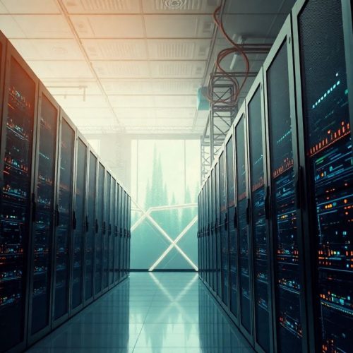 Imagem de um data center de inteligência artificial da Microsoft, destacando a interação entre tecnologia avançada e energia limpa, refletindo o dilema entre a expansão dos data centers e as metas de energia limpa da empresa.