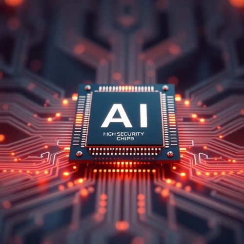 Imagem de um chip de IA avançado, simbolizando a nova abordagem de regulamentação de IA discutida na notícia sobre Trump e a segurança tecnológica.