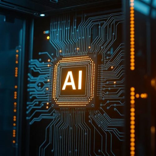 Imagem que destaca um chip de IA em um servidor futurista, simbolizando como a inteligência artificial tornou 1.100 empregos obsoletos na Cloudflare, mesmo com a empresa atingindo um recorde de receita.