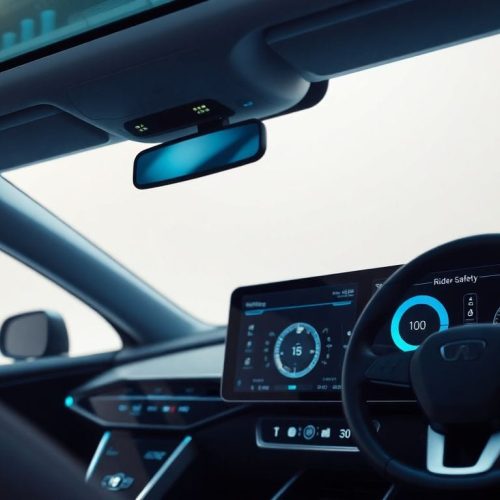 Uma visão detalhada do interior de um carro autônomo, destacando a tecnologia de verificação de idade que a Waymo está implementando para evitar que crianças andem sozinhas em carros sem motorista.