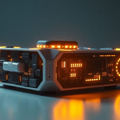 A imagem apresenta um console de jogos futurista e detalhado, simbolizando a importância de 'Uncharted' e sua contribuição para a evolução dos games ao longo dos últimos 20 anos. A estética moderna e tecnológica destaca a influência duradoura da franquia.
