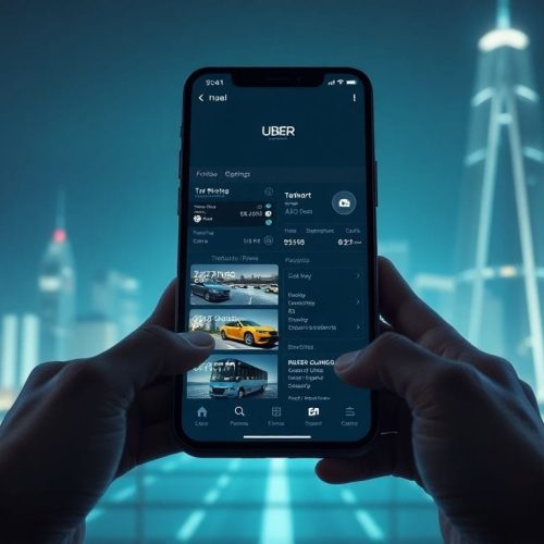 Interface do app da Uber com opções de hotel e transporte, destacando como a empresa sempre quis ser mais do que apenas uma corrida, alinhando-se com a transformação digital no setor de viagens.