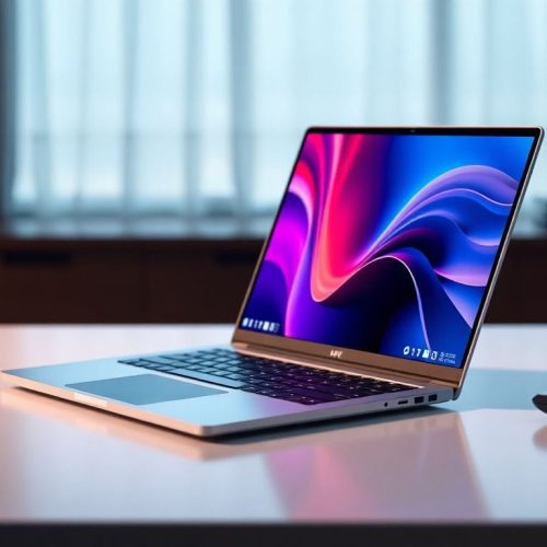 Imagem do HP OmniBook 5, um concorrente surpreendente do MacBook Neo, destacando seu design elegante e tela OLED vibrante. Este laptop de alta tecnologia é uma excelente escolha para quem busca um computador acessível e potente.