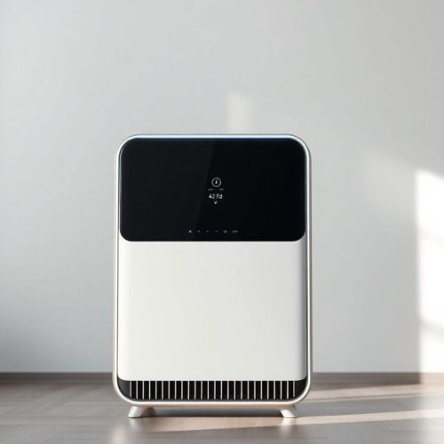 Purificador de ar Dyson com câmera AI, projetado para seguir os usuários pela sala enquanto purifica o ar. Este dispositivo demonstra inovação na tecnologia de purificação, enfatizando a importância do ar fresco em ambientes fechados.
