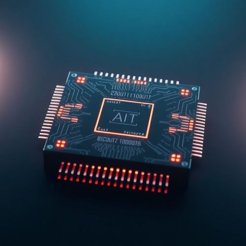 Imagem de um chip de IA futurista, representando a crescente adoção da tecnologia AI, como discutido na notícia sobre a armadilha de 'AI é inevitável'.