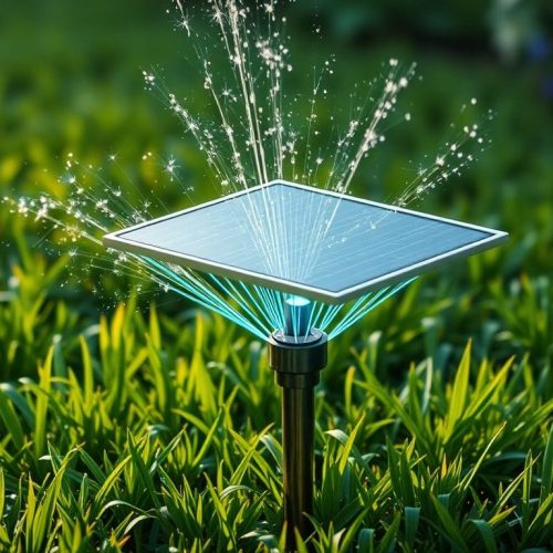 Imagem do Oto Smart Sprinkler, um sistema de irrigação inteligente movido a energia solar, ideal para manter o gramado sempre verde sem a necessidade de cabos de energia.