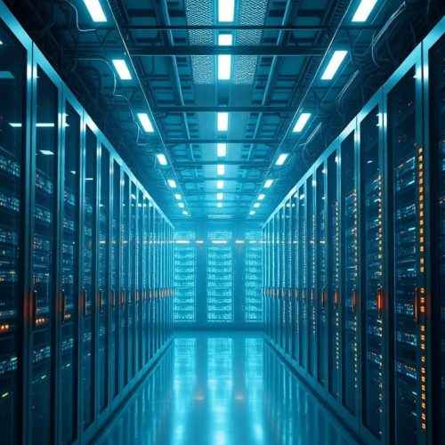 Imagem de um moderno data center, onde Anthropic paga $15 bilhões por ano para acesso aos servidores de Elon Musk, destacando a infraestrutura crítica para o treinamento de inteligência artificial.