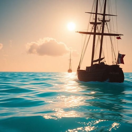 Imagem do navio 'Jackdaw' navegando nas serenas águas do Caribe, simbolizando a nostalgia de jogos como 'Assassin's Creed Black Flag', que provam como os jogos se tornaram excessivamente volumosos e complexos ao longo dos anos.