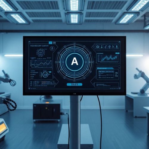 Imagem de um laboratório de pesquisa em IA avançada, destacando a interface de um agente de IA que aprende como humanos, representando a inovação do NeoCognition em inteligência artificial.