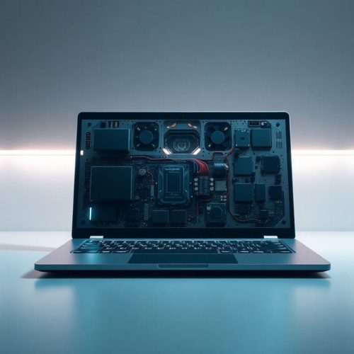 Imagem do novo Framework Laptop 13 Pro, projetado para máxima reparabilidade e usabilidade, destacando suas peças modulares e design inovador.