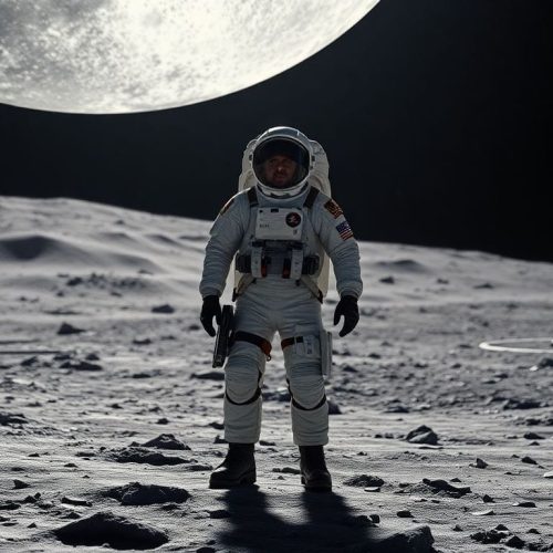 Um astronauta da Força Espacial dos EUA em um habitat lunar, destacando a preparação para colocar tropas ativas na Lua, conforme sugerido em um relatório recente sobre a segurança nacional.