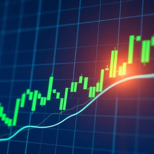Análise da leve alta das ações da Apple após o relatório de ganhos do segundo trimestre de 2026. A imagem retrata um gráfico em ascensão, simbolizando o crescimento recente da empresa que continua a atrair investidores.